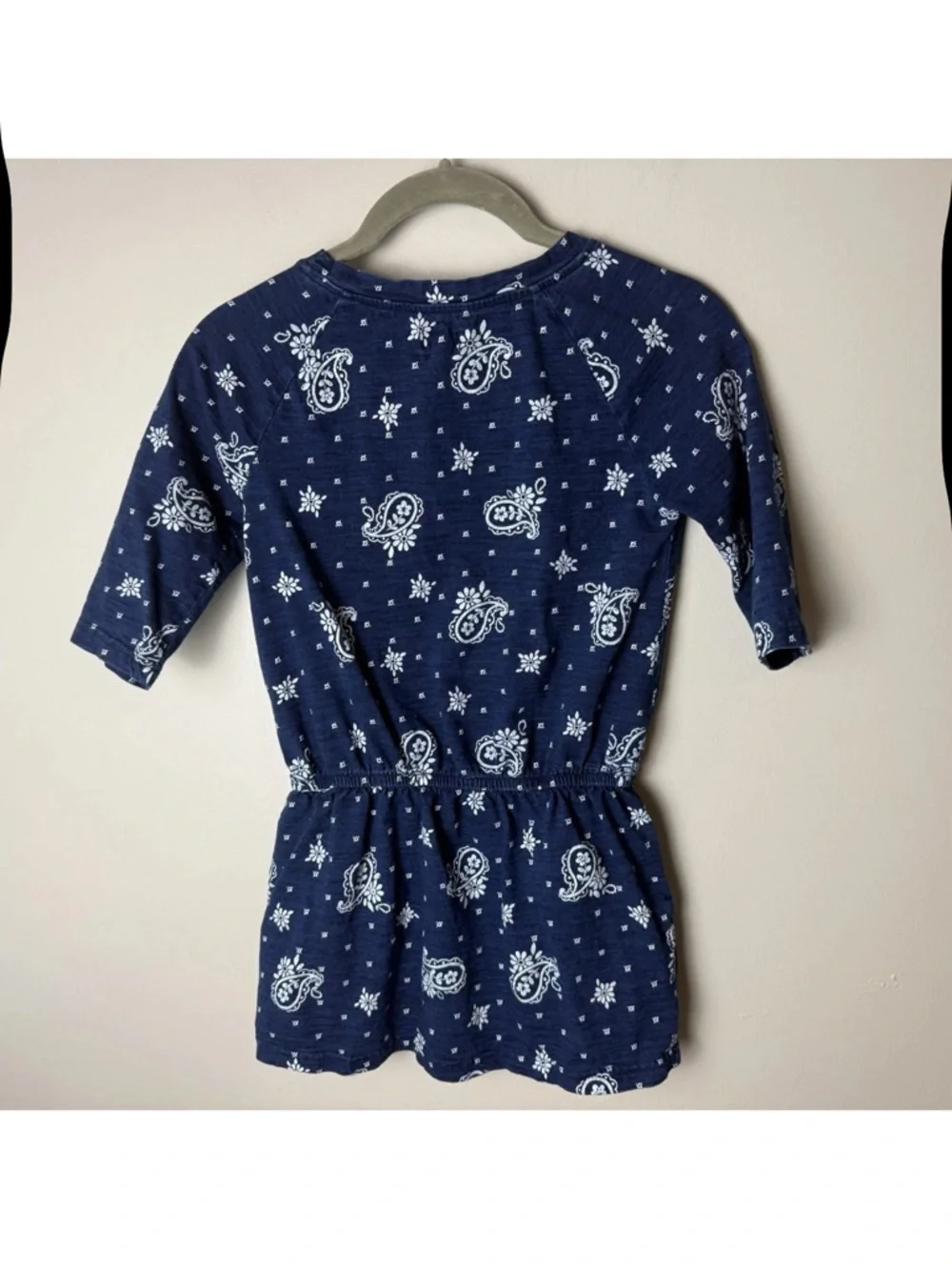 Gymboree Girls Dress Size Small 5-6 Indigo Blue Pockets Paisley Floral Cotton
